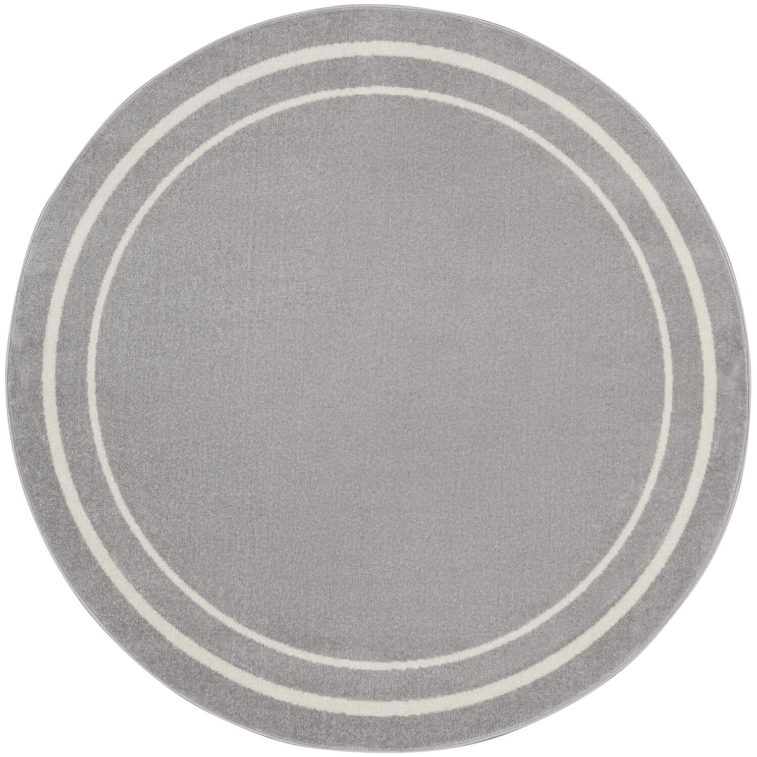 Nourison Essentials Indoor/Outdoor Solid Bordered Grey/Ivory 6' X Round Area Rug, Easy Cleaning, Non Shedding, Bed Room, Living