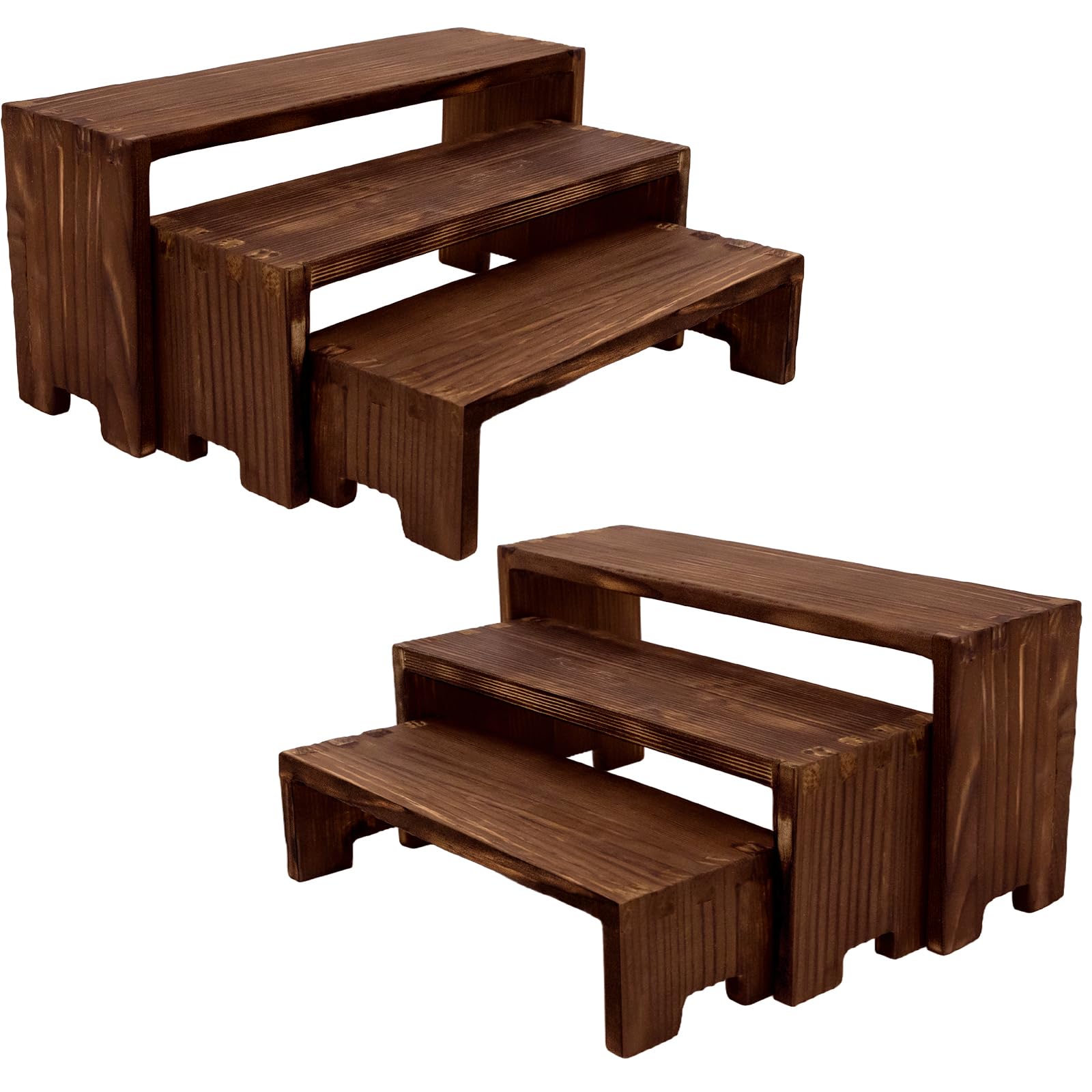 Yikaroeli Display Wood Risers Wooden Stand 3 Tier Wood Racks Decorative Rectangular, 2 Set 6 Piece Cupcake Stands Cologne Perfum