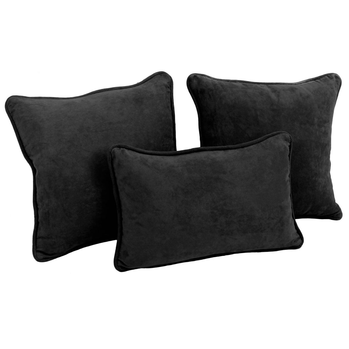 Blazing Needles Corded Microsuede Throw Pillow Set, Black 3 Count