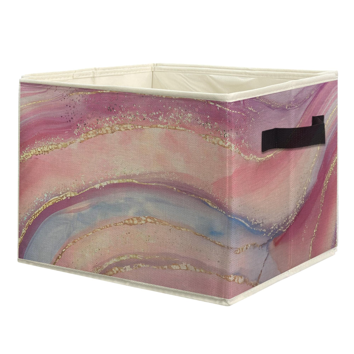 uinwk Abstract Pink and Gold Marble Storage Bins, Pastel Modern Abstract Collapsible Storage Box Laundry Basket with Handle for 