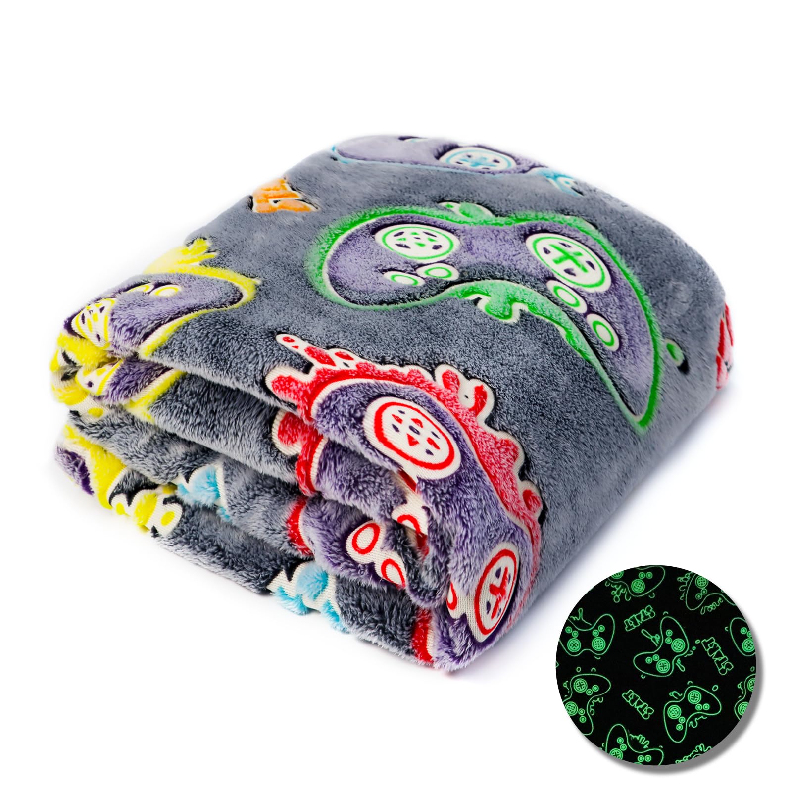 OHOIT Gamer Gifts Toys for Kids Boys Boyfriend Glow in The Dark Game Blanket for Boys Gaming Gamepad Presents Birthday Christmas