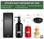 Gmisun Kitchen Soap Dispenser Set, 16 Oz Hand And Dish Soap Dispenser With Ceramic Tray & Bamboo Dish Brush, 2 Pack Matte Black