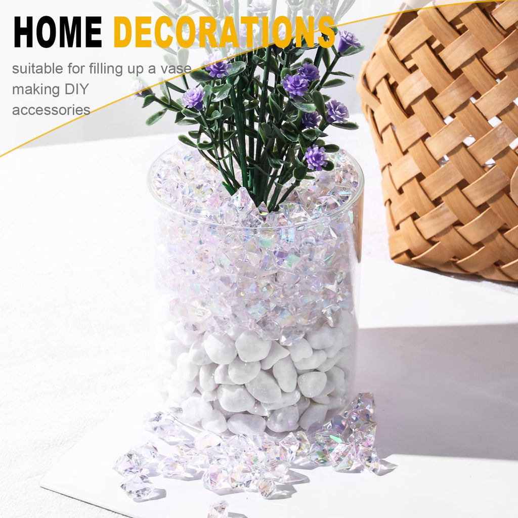 Domestar 550Pcs Bright Clear Vase Fillers, Acrylic Fake Crushed Ice Rocks Fish Tank Vase Centerpiece Party Table Scatter Props D