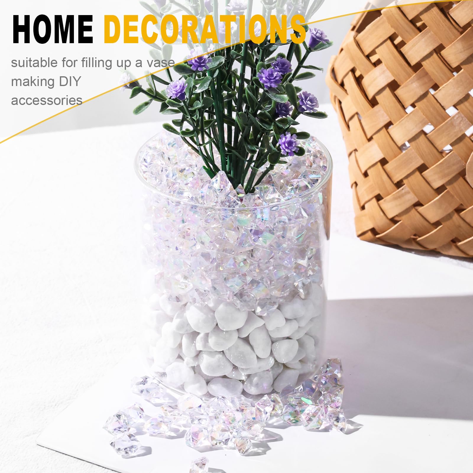 Domestar 550Pcs Bright Clear Vase Fillers, Acrylic Fake Crushed Ice Rocks Fish Tank Vase Centerpiece Party Table Scatter Props D