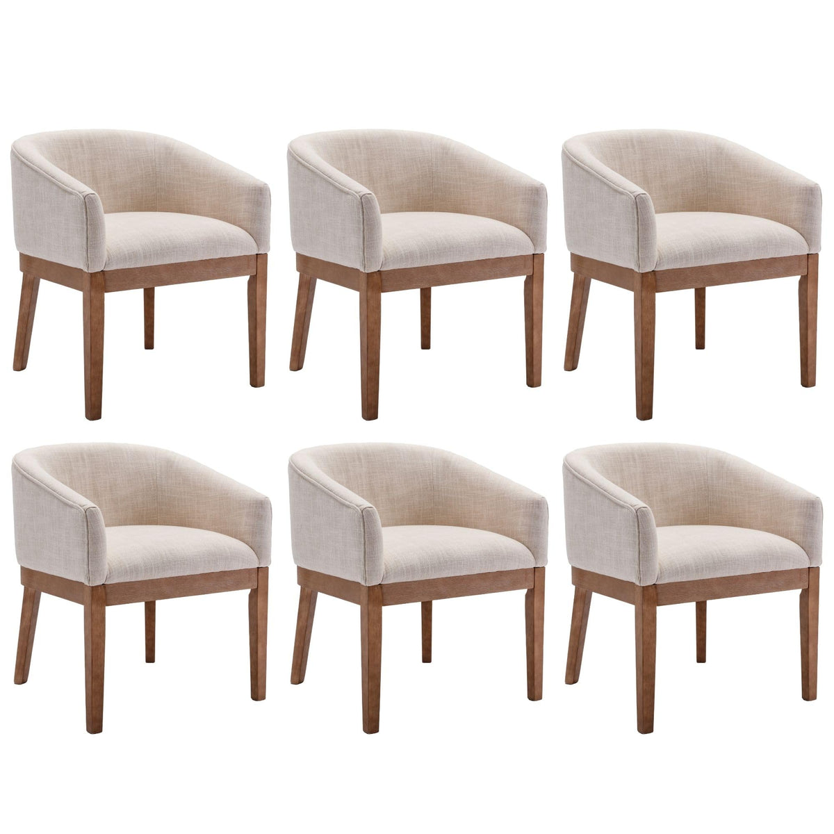 Washon Upholstered Dining Chairs Set Of 6, Mid Century Modern Dining Room Chairs With Arms, Barrel Kitchen Chairs With Solid Woo