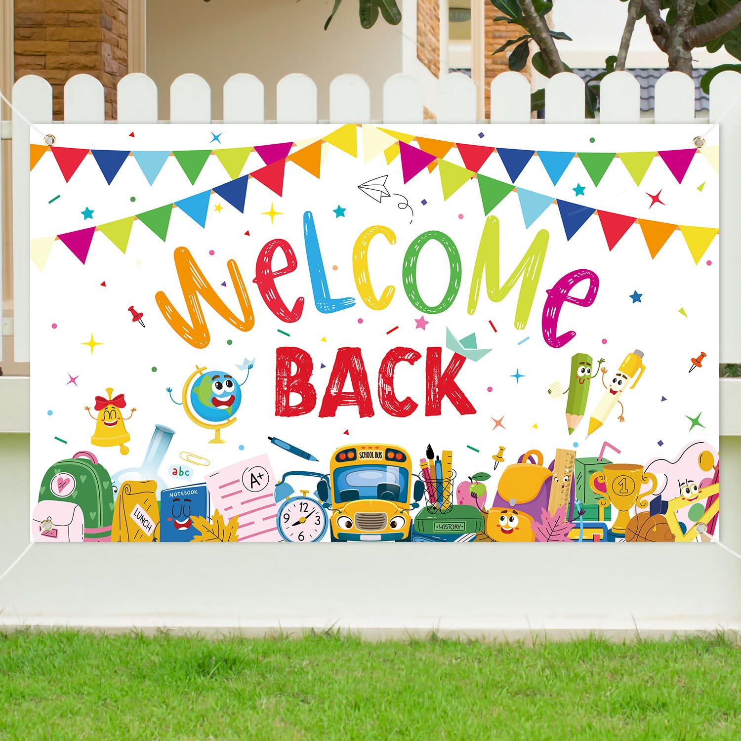 Welcome Back Banner, 72.8X43.3 Inch Welcome Banner With Rope First Day Of School Banner Welcome Back Backdrop Back School Decora