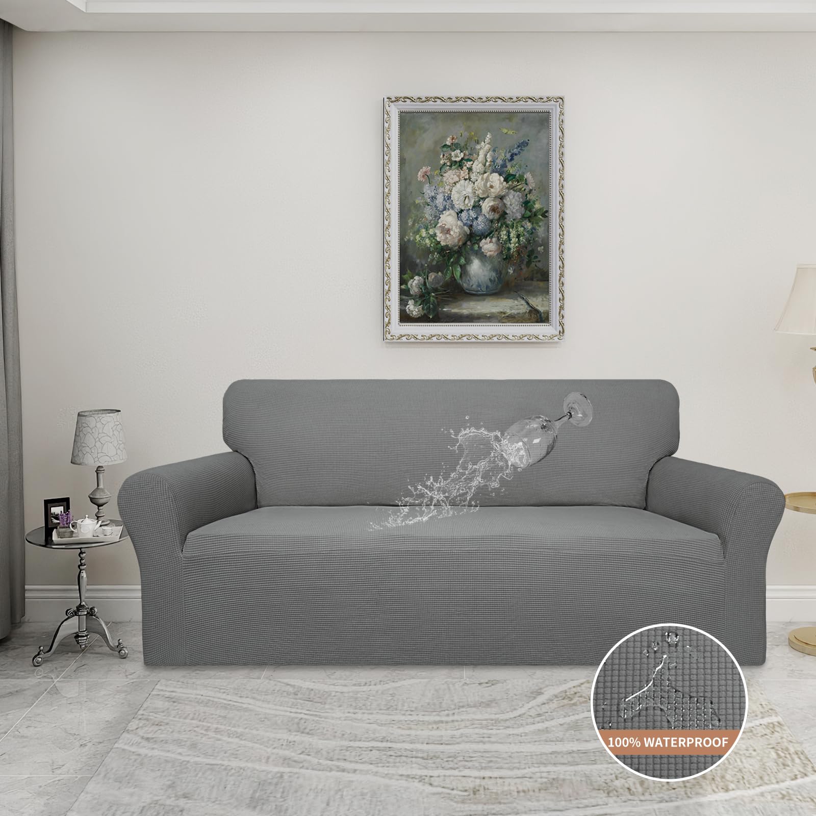 Easy-Going 100% Waterproof Couch Cover, Dual Waterproof Sofa Cover, Stretch Jacquard Sofa Slipcover, Leakproof Furniture Protector For Kids, Pets, Dog And Cat (Oversized Sofa, Grey)