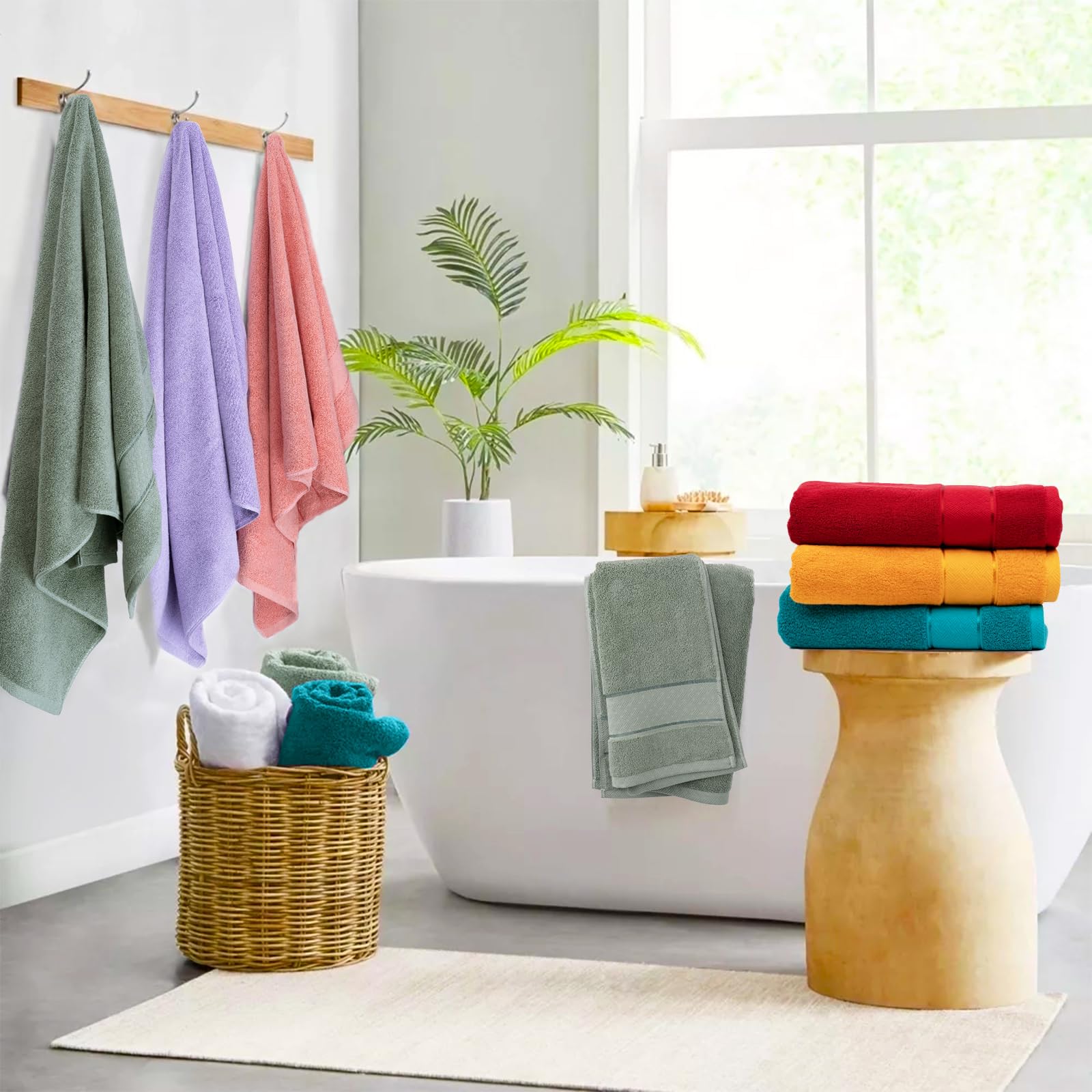 Cozyart Sage Green Bath Towels Set 6 Piece, 2 Bath Towels 2 Hand Towels 2 Washcloths, Luxury 100% Turkish Cotton 650Gsm Hotel Qu