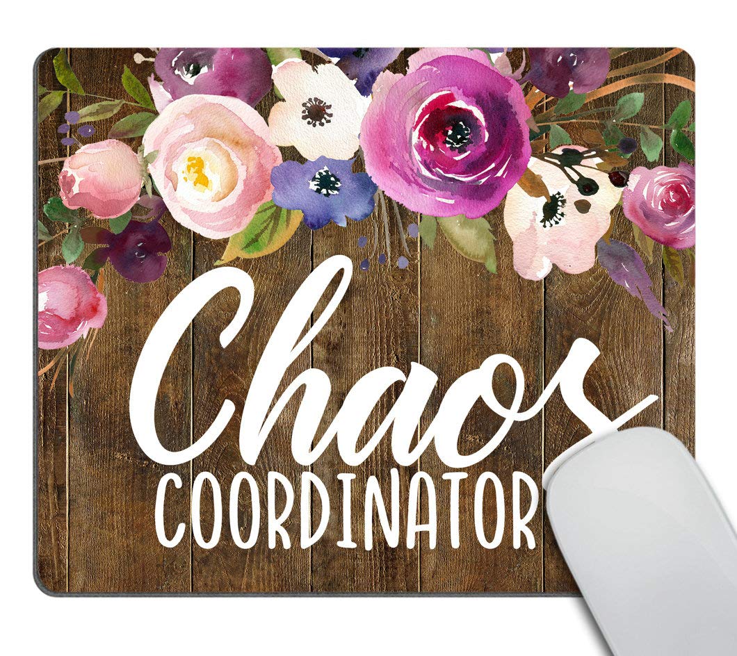 Smooffly Office Desk Accessories, Chaos Coordinator Quotes Vintage Watercolor Floral Mouse Pad, Office Decor For Women, Office P