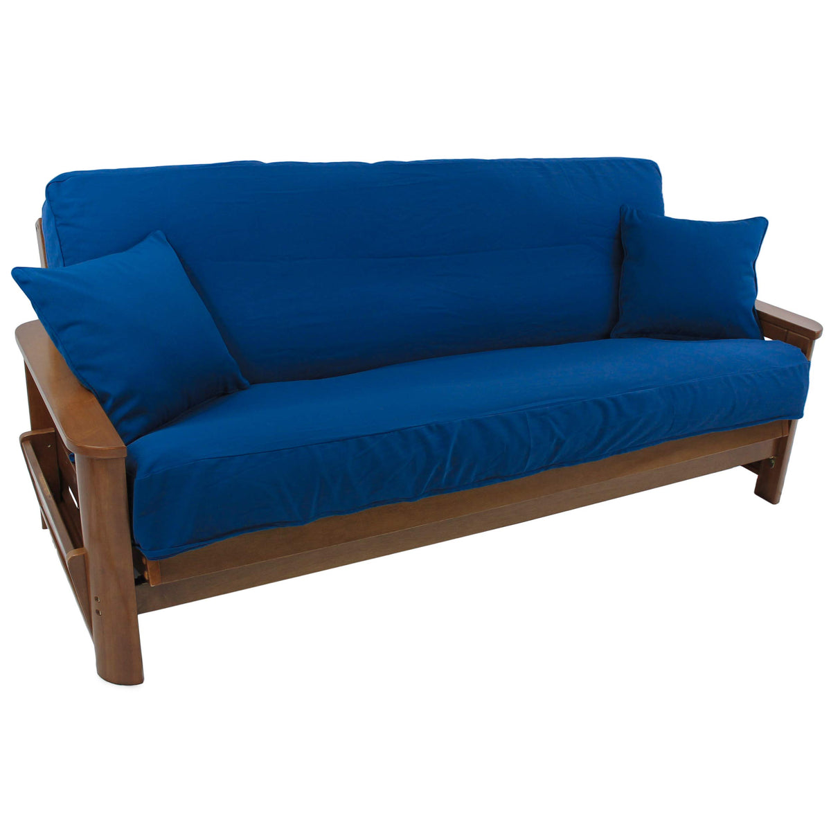 Blazing Needles Solid Twill 8&quot; to 9&quot; Futon Cover Set with 2 Throw Pillows (Set of 3), Full, Royal Blue