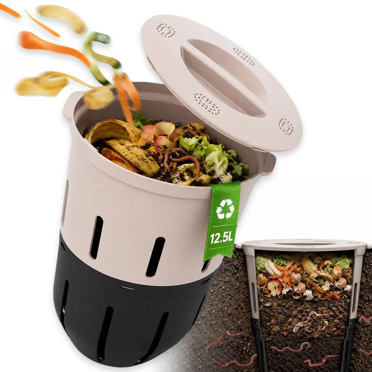 Inground Worm Composter, Outdoor Underground Worm Farm 3.3 Gallons, Garden Worm Compost Bin from Kitchen Food Waste, Black+Gray 