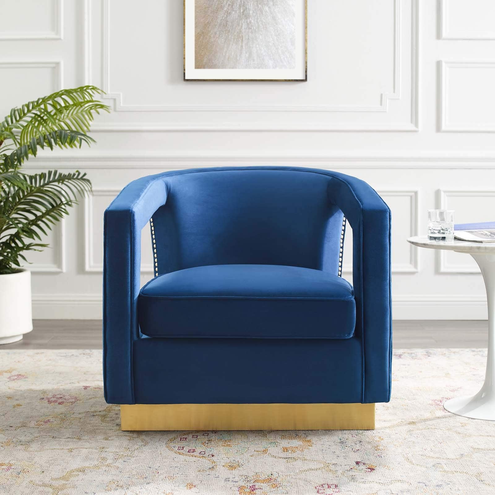 Modway Frolick Upholstered Performance Velvet Lounge Accent Armchair In Navy