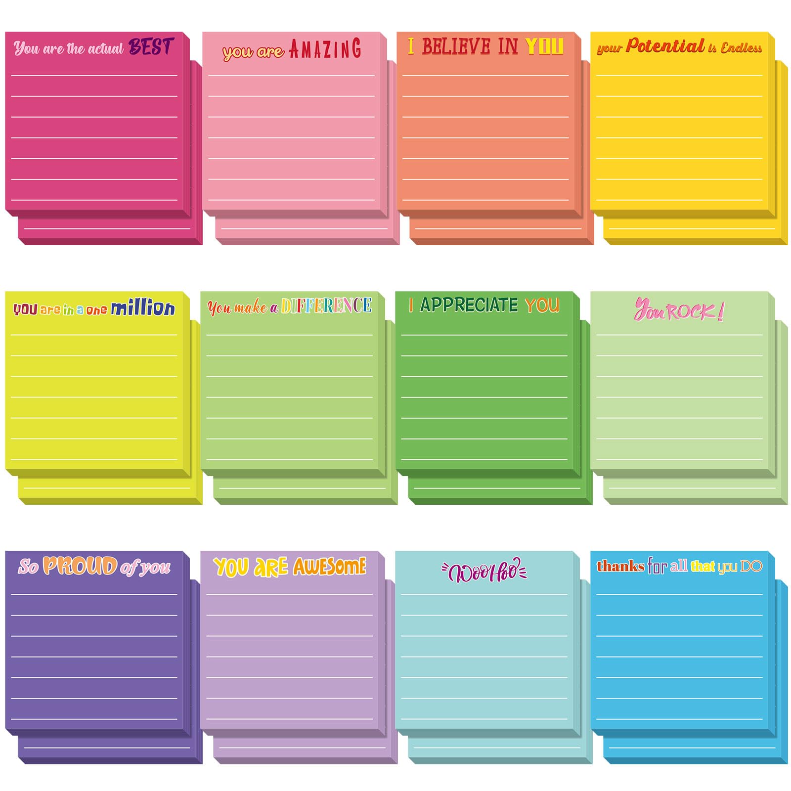 Yinder 24 Pcs Inspirational Sticky Notes With Lines Cute Motivational Sticky Note Pad Appreciation Sticky Notes Gifts For Cowork