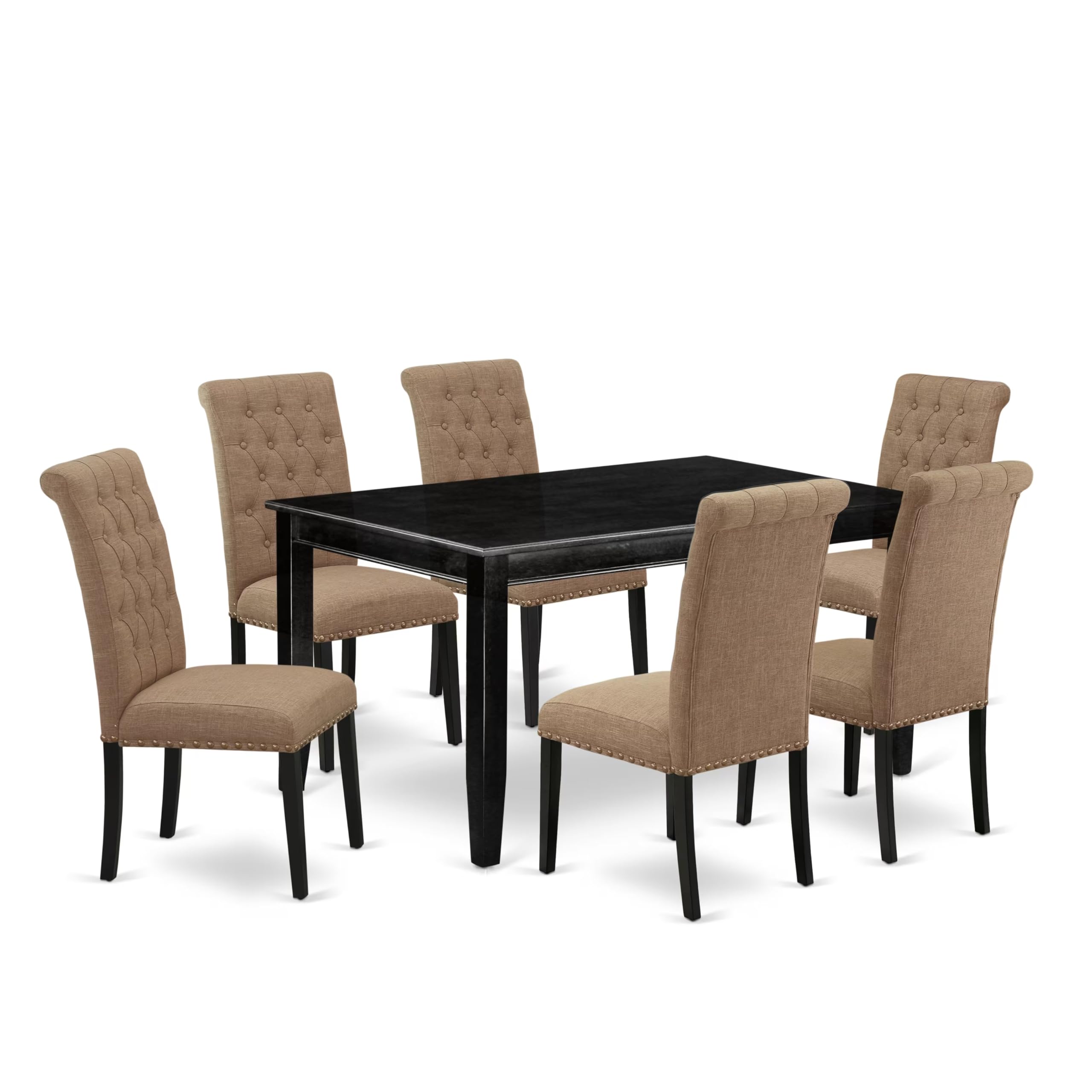 East West Furniture Dubr7-Blk-17 7 Piece Dining Room Furniture Set Consist Of A Rectangle Dining Table And 6 Light Sable Linen Fabric Parsons Chairs, 36X60 Inch, Black