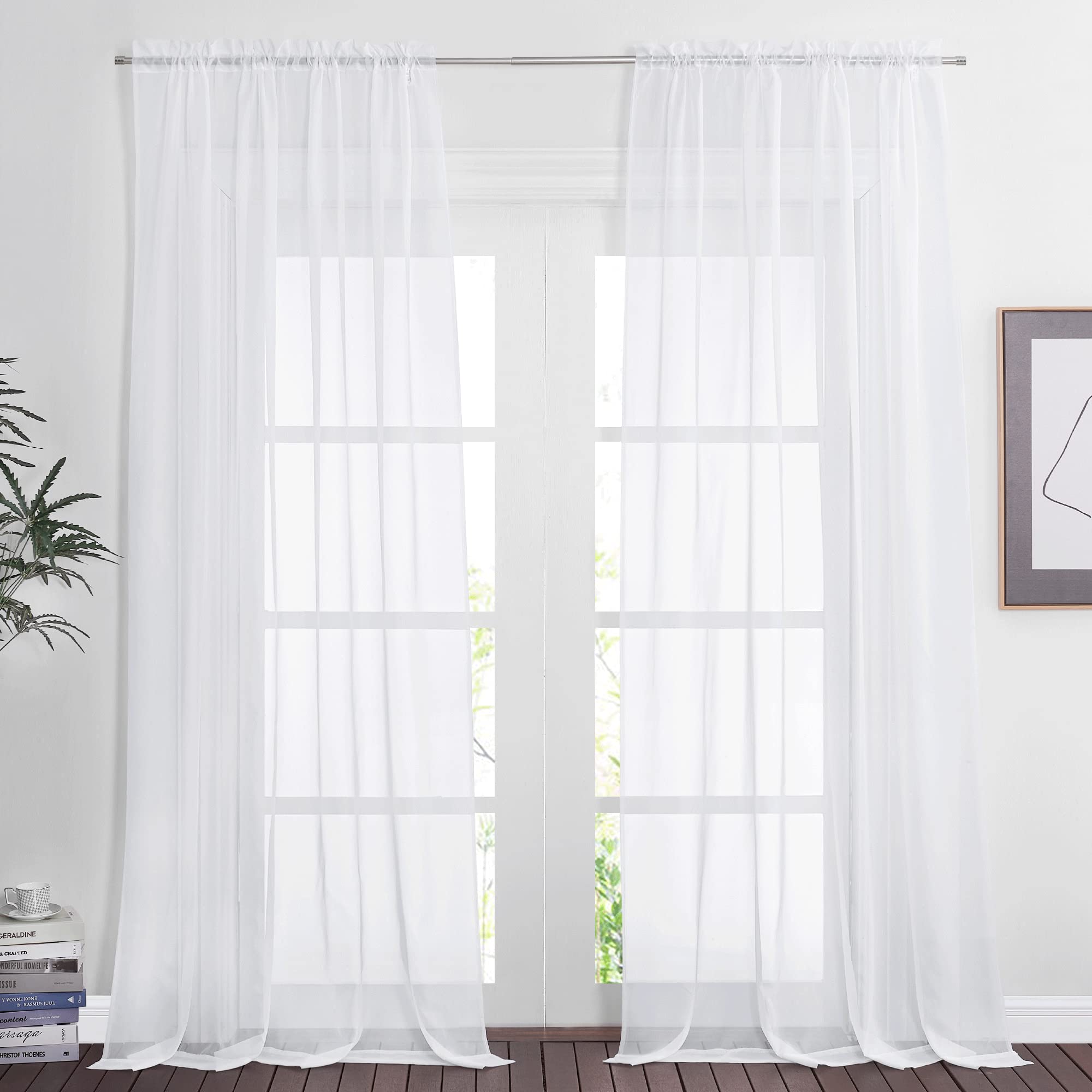 Nicetown Cloudy Window Sheer Curtains Extra Long For Living Room, Pocket Top Voile Sheer Curtains Window Treatment For Patio/Fre