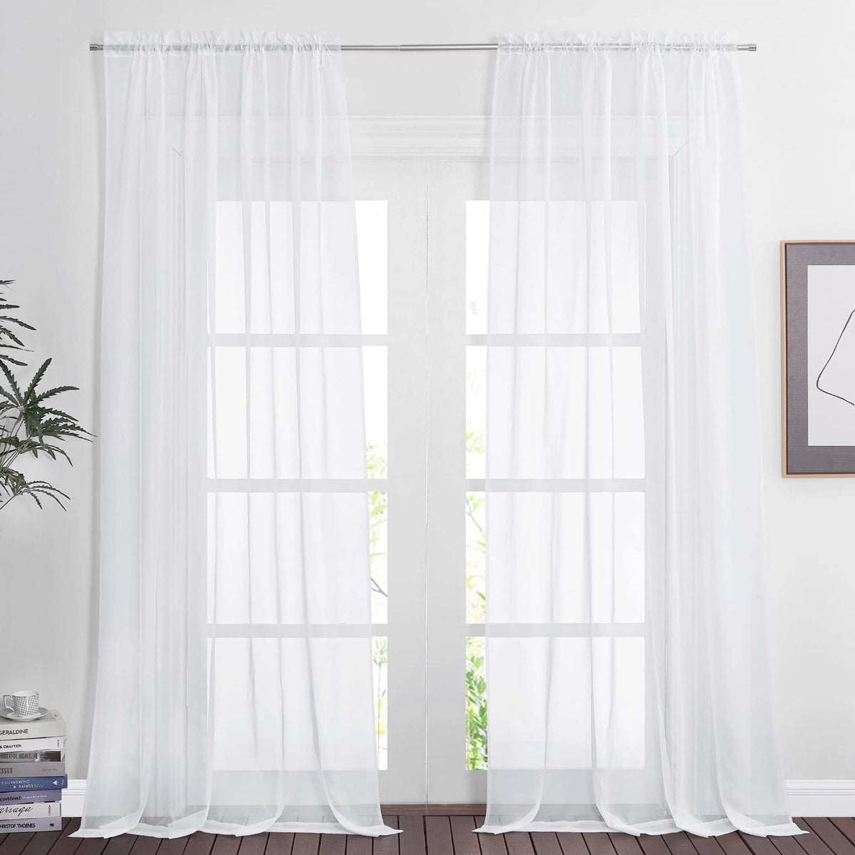 Nicetown Cloudy Window Sheer Curtains Extra Long For Living Room, Pocket Top Voile Sheer Curtains Window Treatment For Patio/Fre