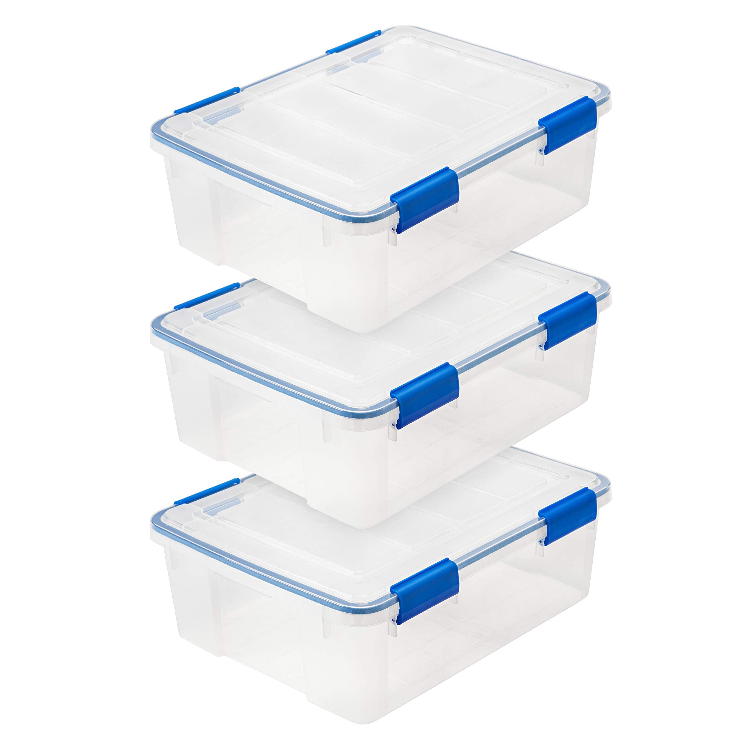 IRIS USA WeatherPro 27 Qt Storage Bins with Lids, 3 Pack, BPA-Free Plastic Gasket Box with Tight Latch and Seal, Stackable Nesta