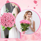 Hoemwarm 36 Pcs Silk Pink Roses Bouquet Bridal Artificial Flowers Mothers Day,Fake Rose Long Stem Realistic Artificial Flowers B