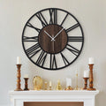 LEIKE Large Wall Clocks,Silent,Non Ticking,Battery Operated Big Retro Round Modern Wood Wall Clock for Living Room, Bedroom,Dinn