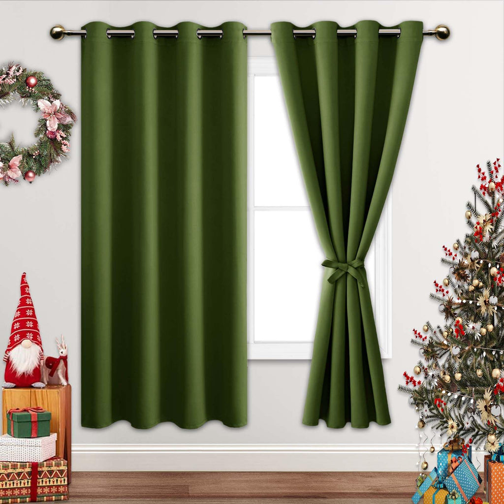 Jiuzhen Olive Green Blackout Curtains For Bedroom - Light Blocking And Noise Reducing Grommet Curtains For Living Room Darkening Curtains, Set Of 2 Window Curtain Panels, 52 X 63 Inch Length