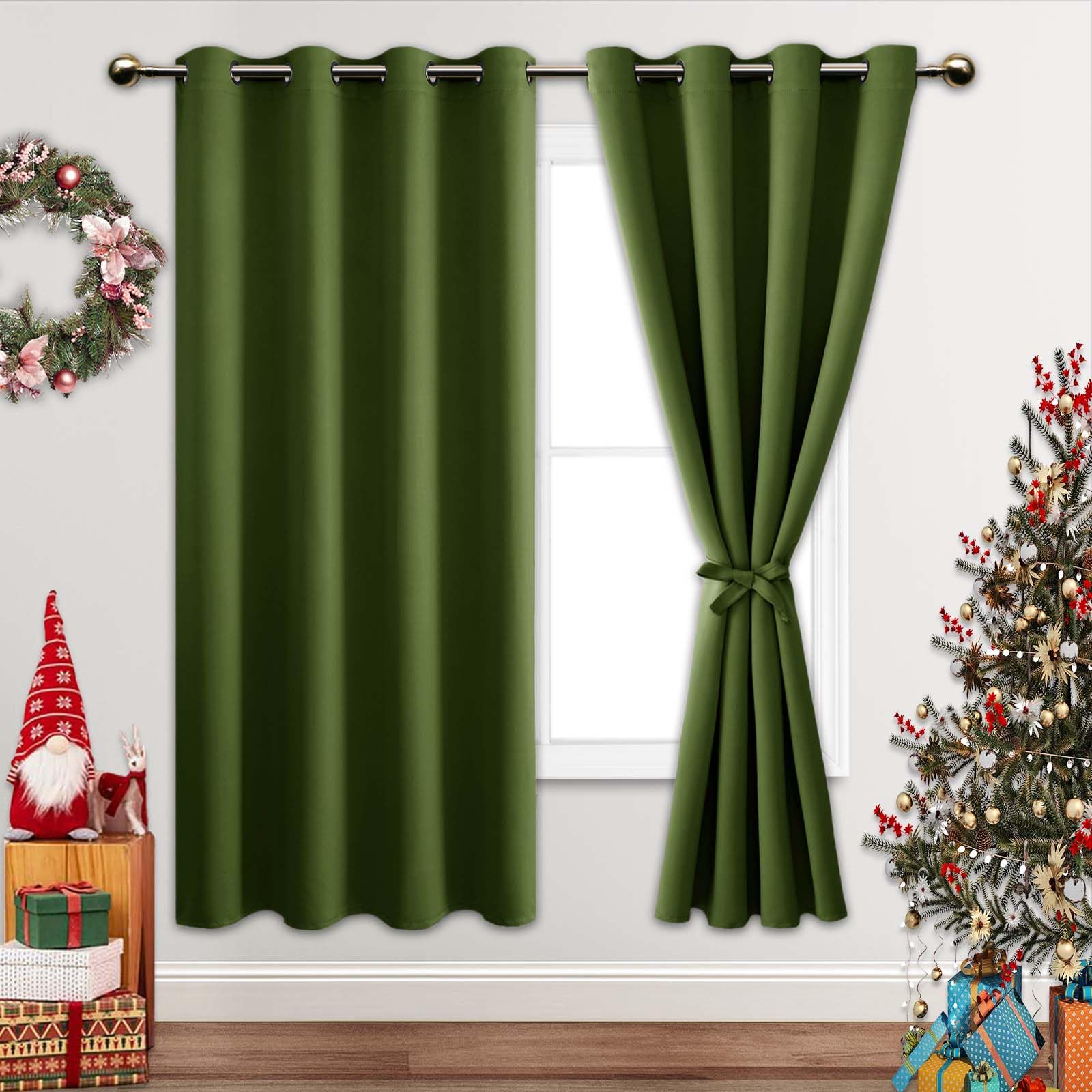 Jiuzhen Olive Green Blackout Curtains For Bedroom - Light Blocking And Noise Reducing Grommet Curtains For Living Room Darkening Curtains, Set Of 2 Window Curtain Panels, 52 X 63 Inch Length