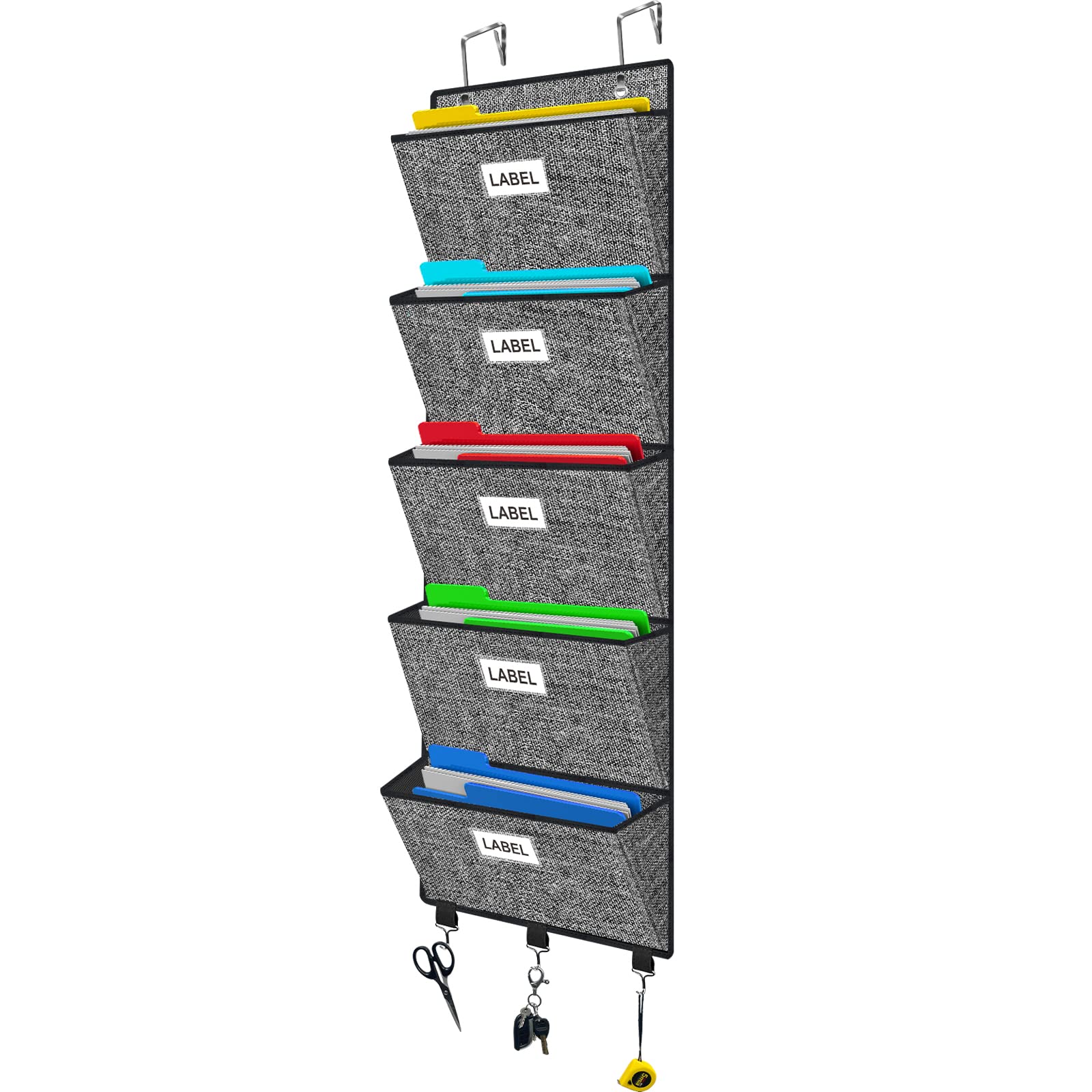 Homyfort Over The Door File Organizer, Hanging Wall File Folders With 5 Large Pockets For Papers, Charts, Mails, Magazine, Offic