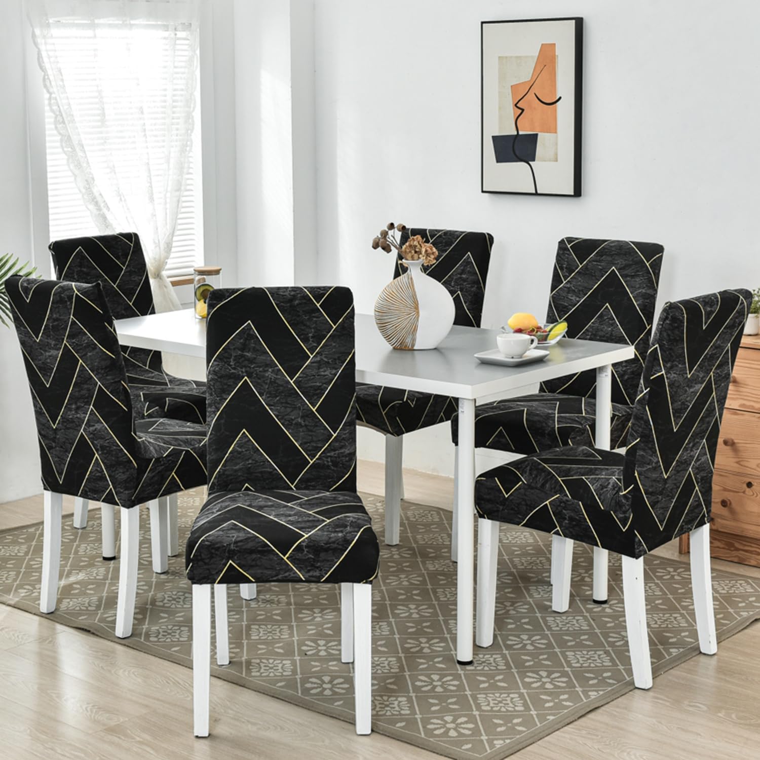 Hzdhclh Chair Covers For Dining Room Set Of 6,Stretch Spandex Parsons Chair Slipcovers 6 Pack,Removable Washable Chair Protector
