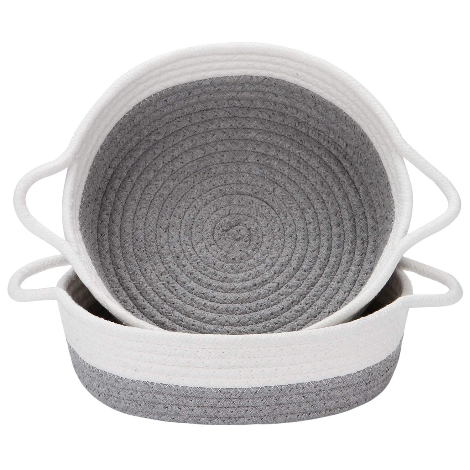 Sea Team 2-Pack Cotton Rope Baskets, 10 x 3 Inches Small Woven Storage Basket, Fabric Tray, Bowl, Round Open Dish for Fruits, Je