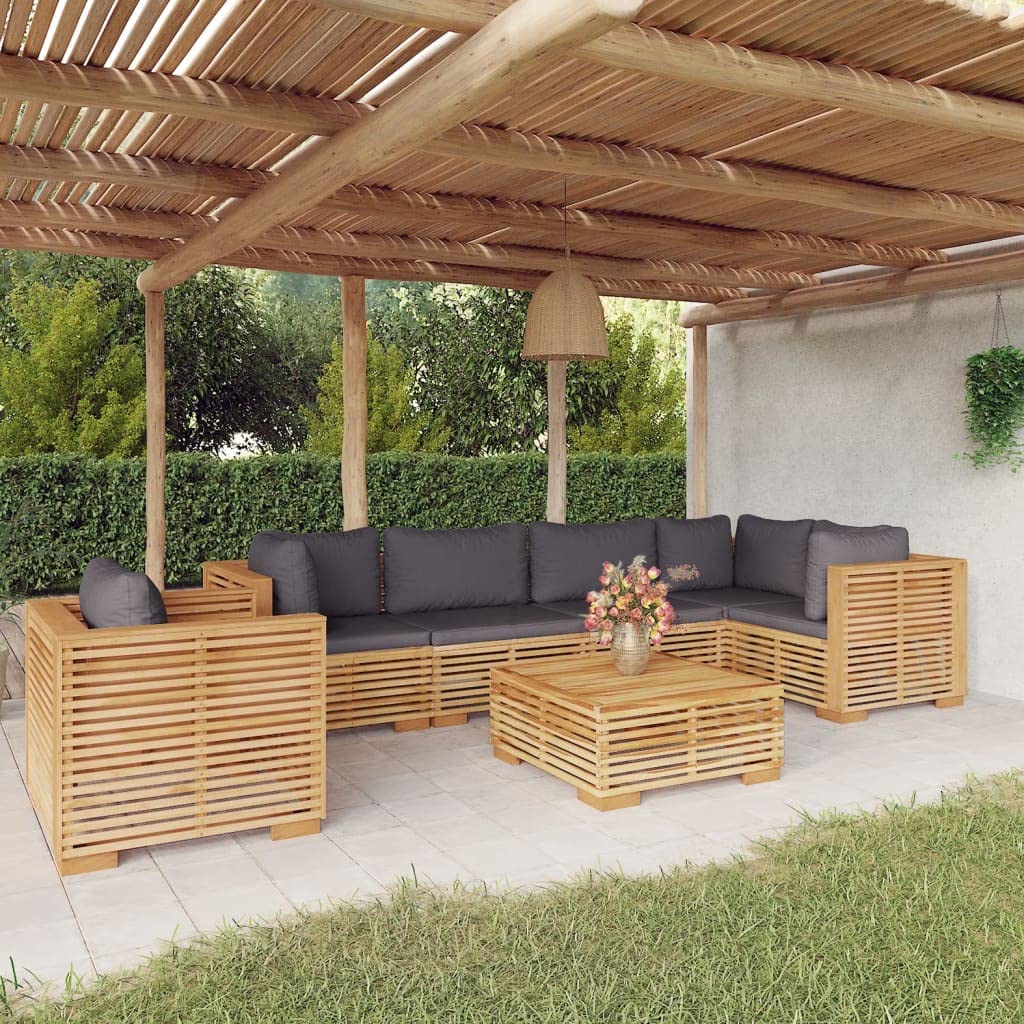 vidaXL Solid Teak Wood Patio Lounge Set with Cushions - 7 Piece Outdoor Furniture Set - Includes Sofa, Chairs, and Table - Easy Assembly