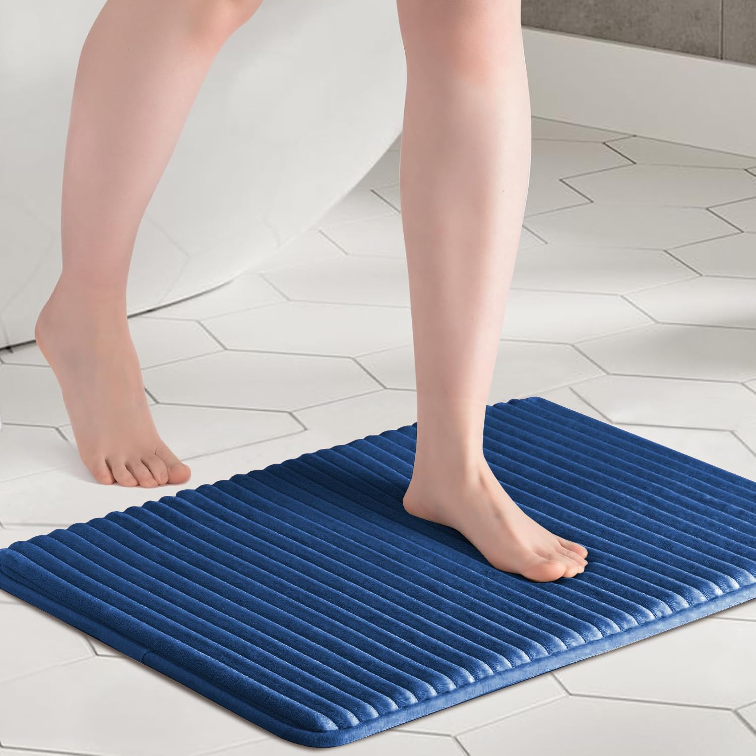 Vas Collections Memory Foam Bath Mat  NonSlip, WaterAbsorbent Bathroom Rug, Soft & QuickDry (60X40 Cm) (Blue, 6040 Cm)