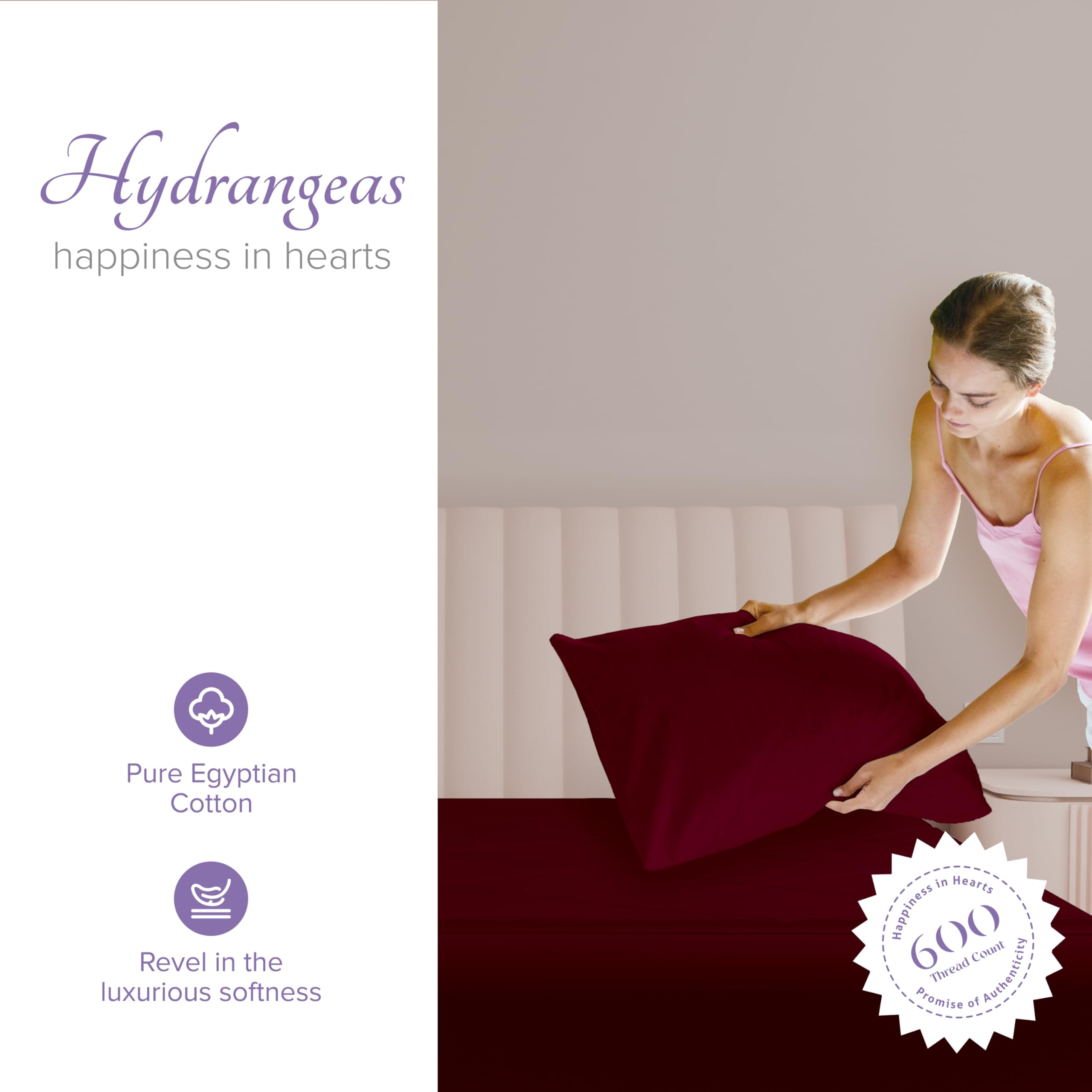 Carressa Linen 100% Egyptian Cotton Pillow Cases Set Of 2-600 Thread Count Burgundy King Pillowcase For Sleeping, Soft, Silky Sa