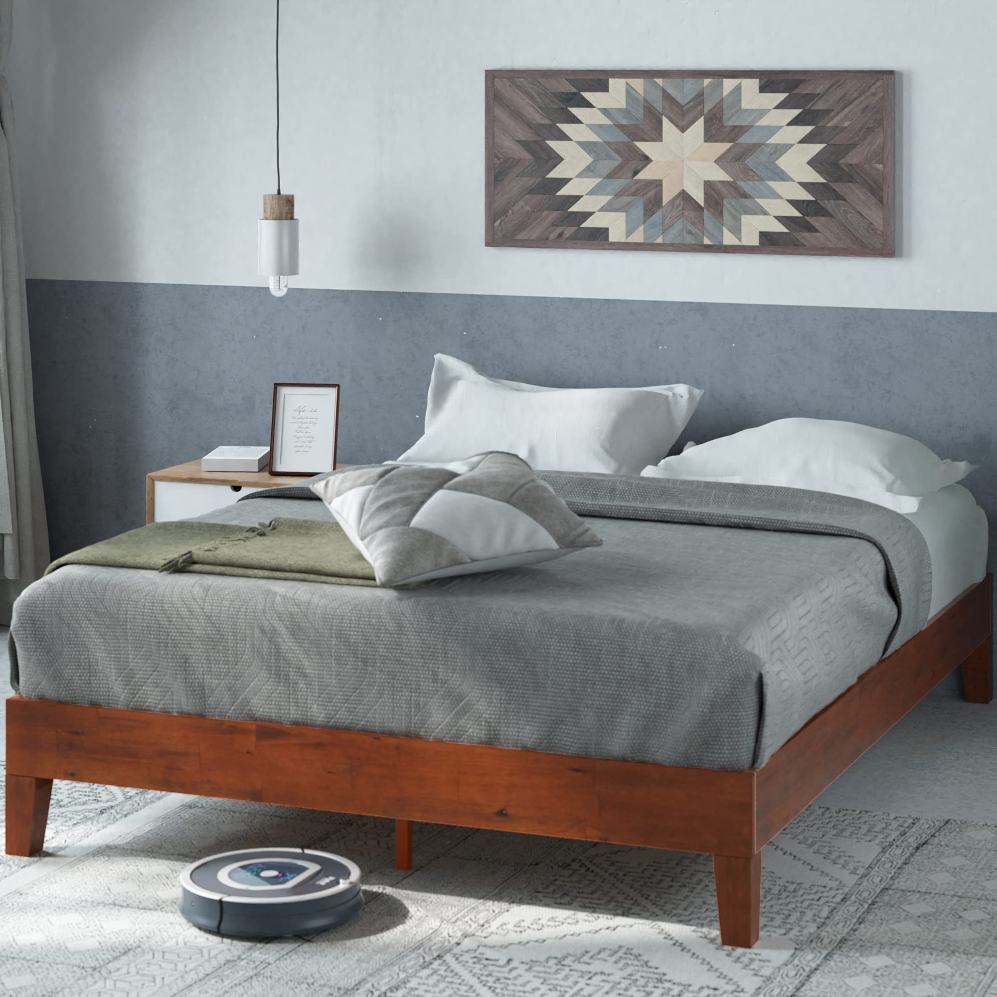ZINUS Wen Deluxe Wood Platform Bed Frame  Solid Wood Foundation  Wood Slat Support  No Box Spring Needed  Easy Assembly, Full
