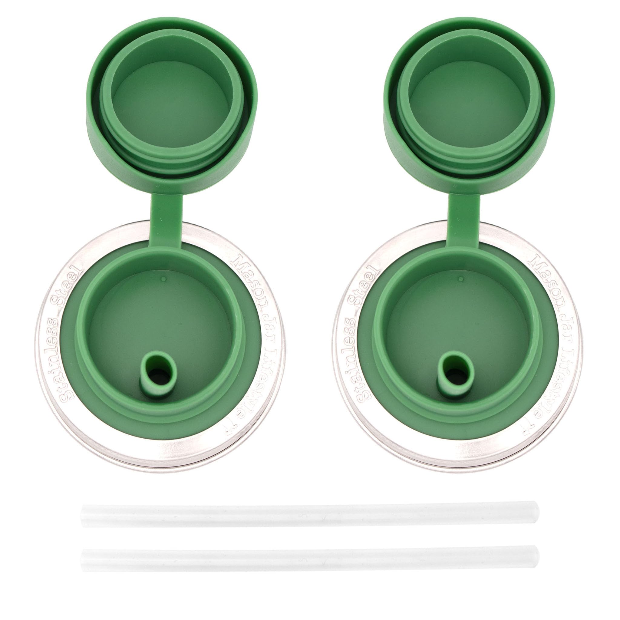 Leaf Green Pop-Up Sippy Straw Leak Proof Silicone Lids For Regular Mouth Mason Jars (2 Pack)