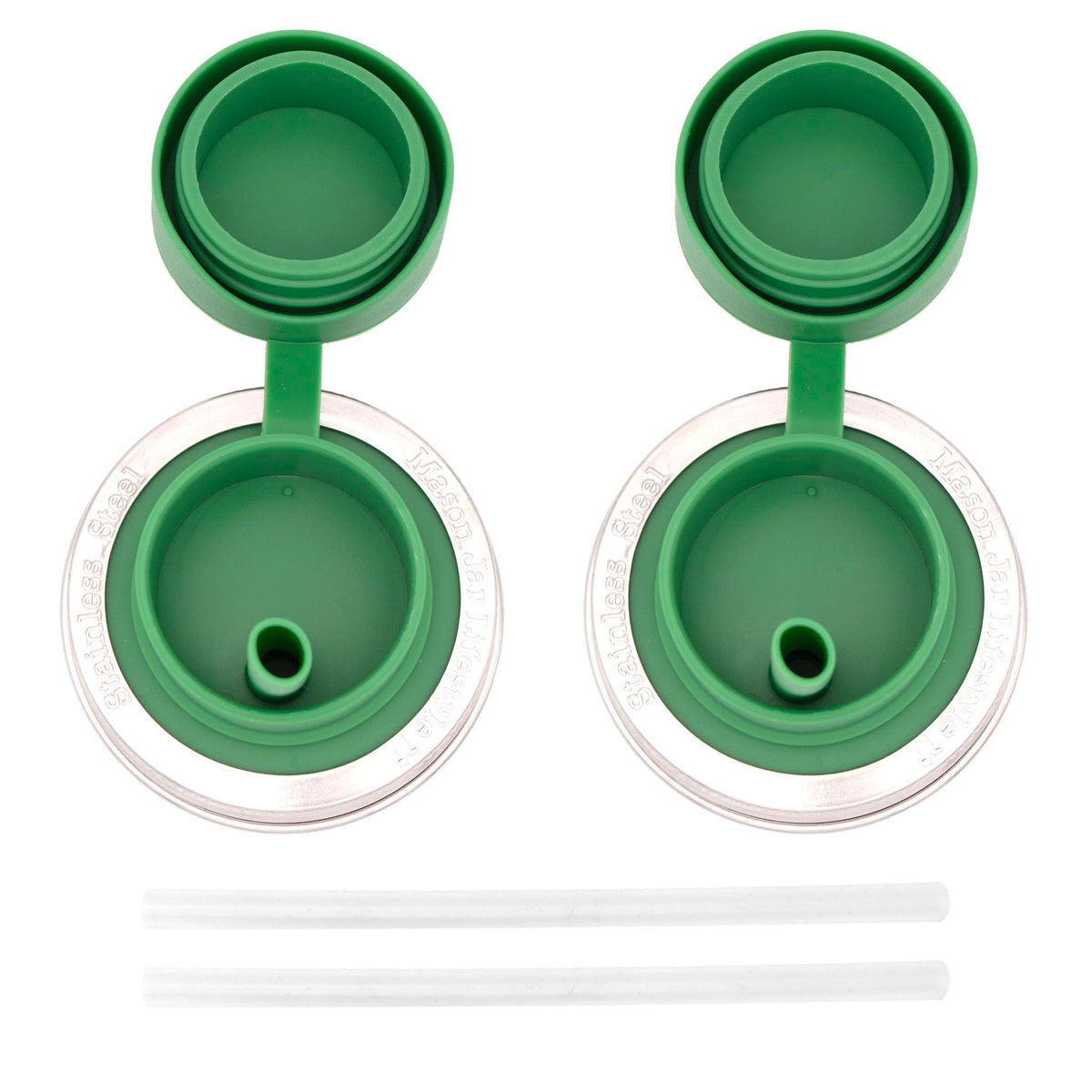 Leaf Green Pop-Up Sippy Straw Leak Proof Silicone Lids For Regular Mouth Mason Jars (2 Pack)