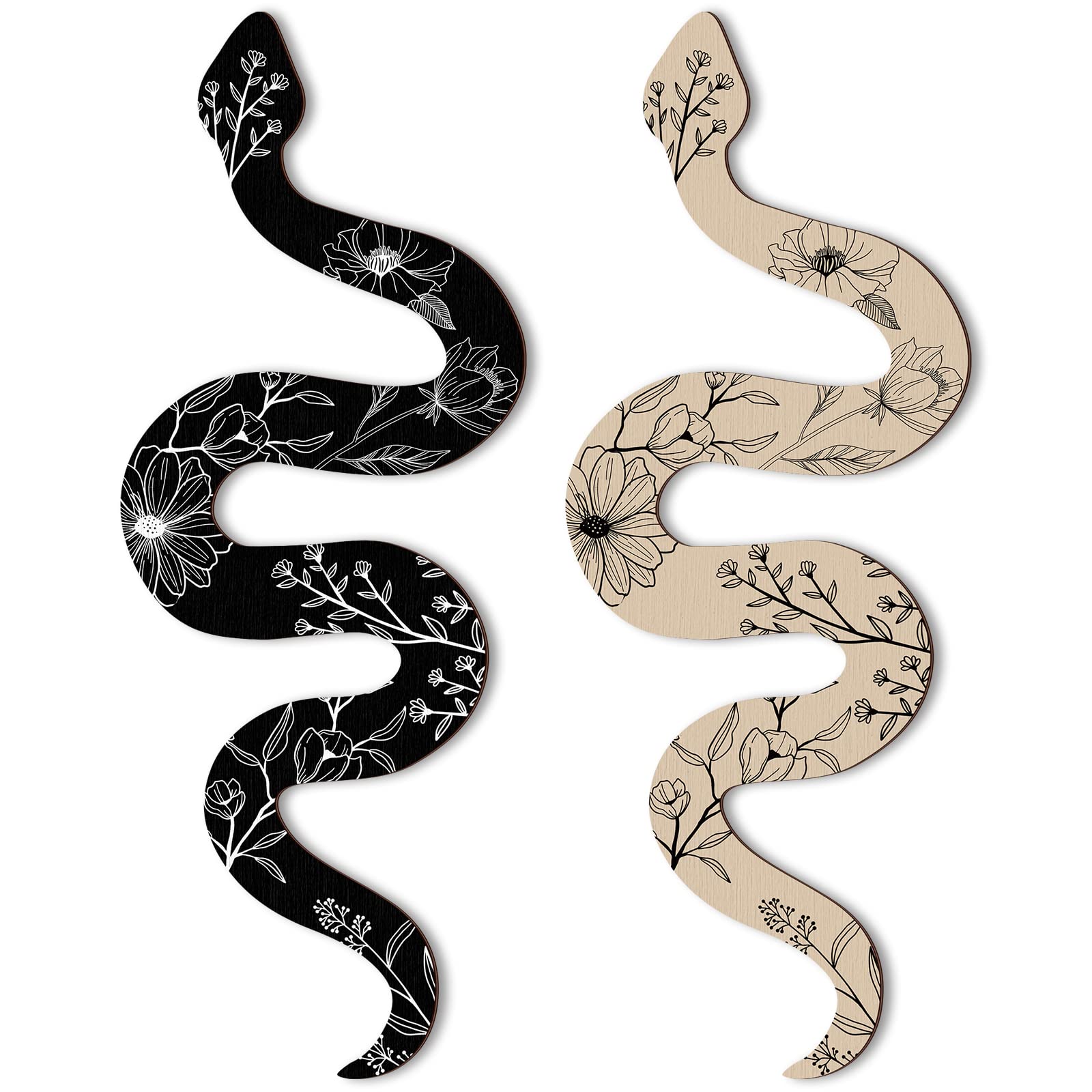 Set of 2 Earthy Room Wall Decor Boho Witchy Cute Wooden Snake Decor Natural Aesthetic Witchy Desk Decor Altar Decor Frame Wall H