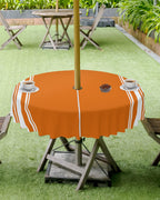 Fall Outdoor Tablecloth With Umbrella Hole, Farmhouse Orange White Stripe Round Tables Zippered Table Cloth Waterproof Tabletop