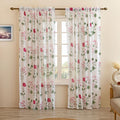 Homemonde Sheer Faux Linen Curtains With Rod Pocket Top Drapes For Living Room, Set Of 2 (Pink Floral, Door  7 Feet)
