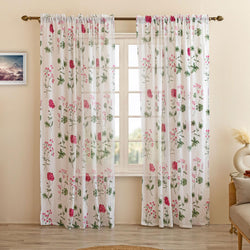Homemonde Sheer Faux Linen Curtains With Rod Pocket Top Drapes For Living Room, Set Of 2 (Pink Floral, Door  7 Feet)