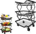 Cbex Metal Wire Basket With Wheels 3 Tier Stackable Rolling Fruit Basket Utility Rack Multifunctional Storage Organizer Bin For 