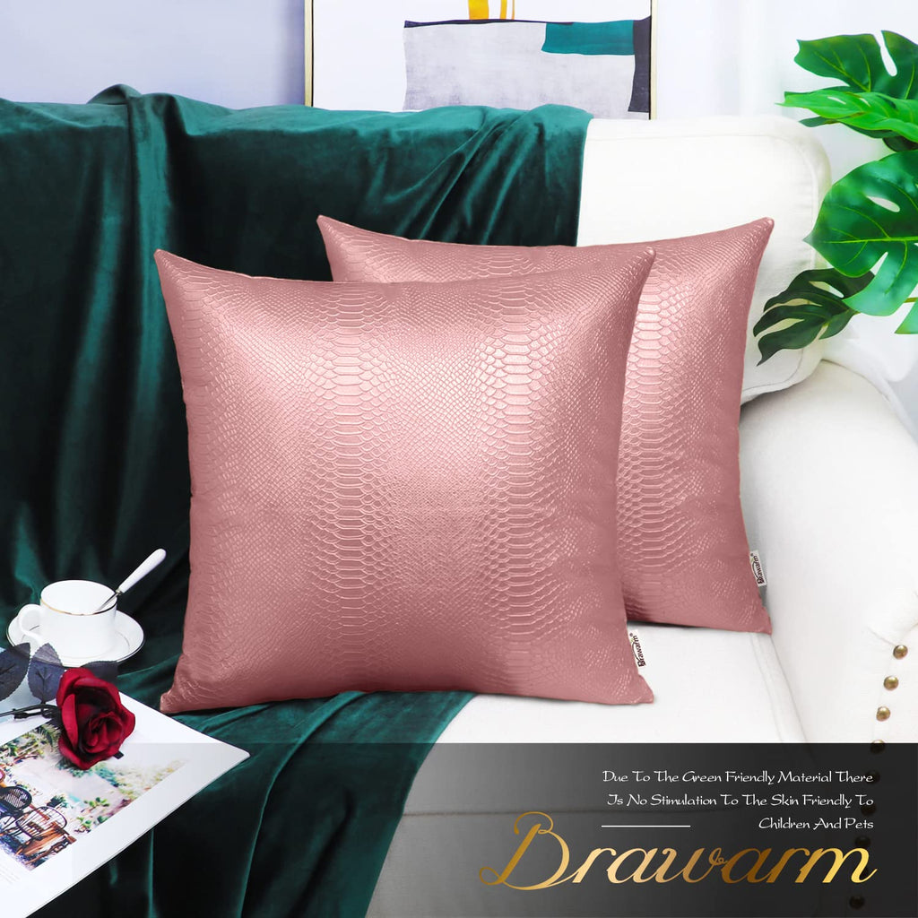 Brawarm Rose Gold Leather Throw Pillows 16 X 16 Inches, Snake Leather Pillow Covers Pack Of 2, Faux Leather Decorative Pillow Co