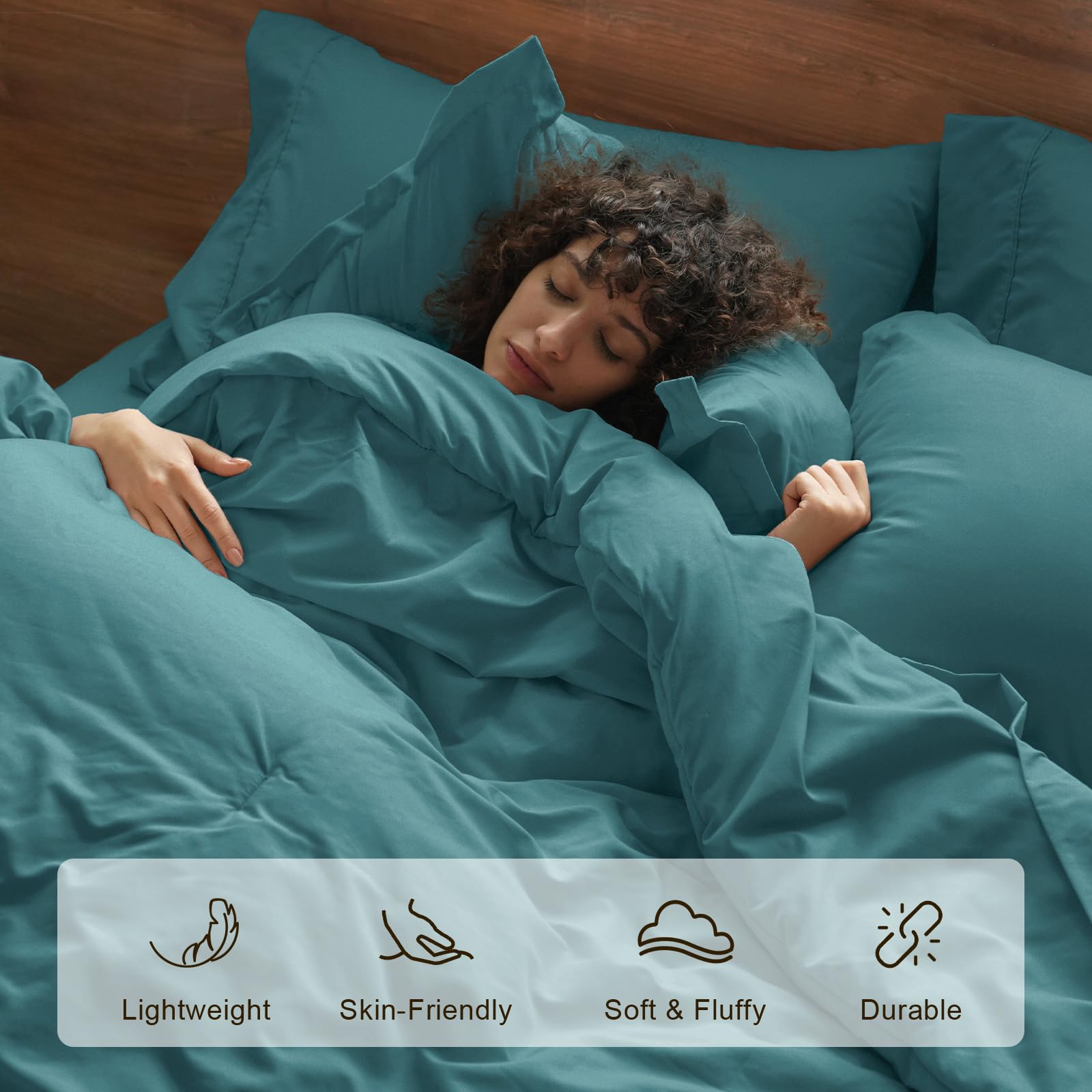 Phf 7 Pieces King Comforter Set, Bed In A Bag Comforter & 18' Sheet Set All Season, Ultra Soft Comfy Bedding Sets With Comforter, Sheets, Pillowcases & Shams, Teal Blue