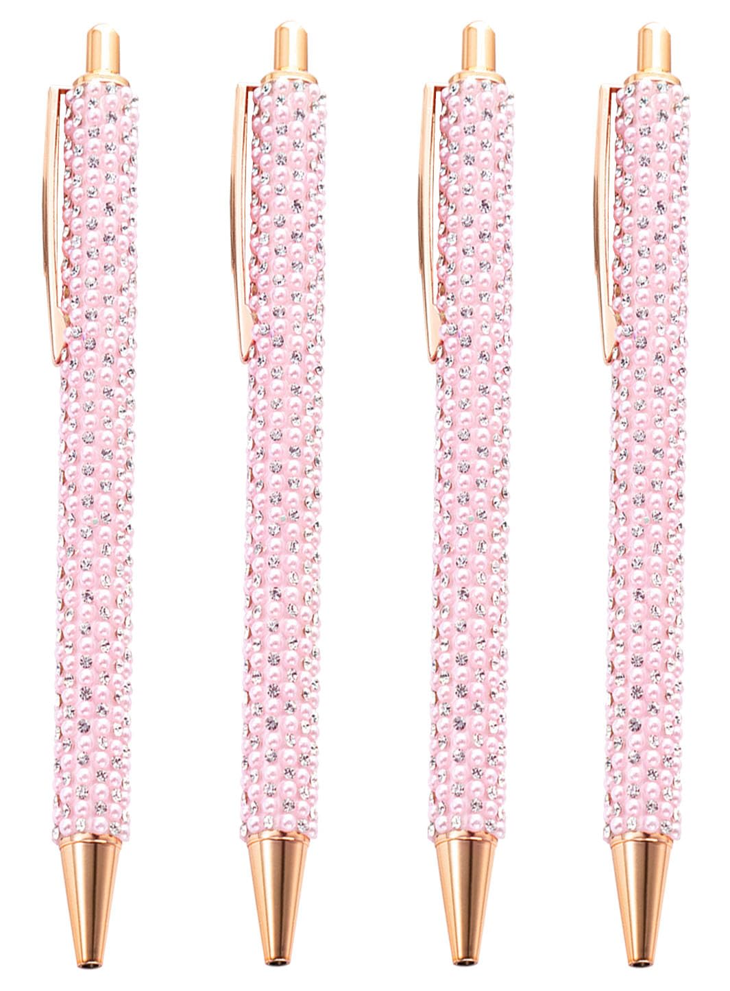 Xccj 4 Pcs Pink Pearl Pens Rhinestone Metal Ballpoint Pens Sparkly Crystal Pens Black Ink For Women Girls Office School Supplies