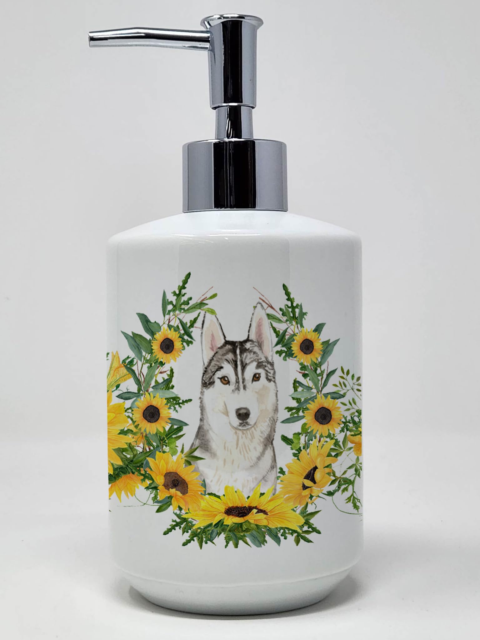 Caroline's Treasures CK2960SOAP Shih Tzu Puppy in Sunflowers Ceramic Soap Dispenser Hand Soap Dispenser Pump Bottles for Bathroo