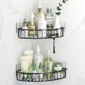 Orimade Corner Shower Caddy with 2 Hooks Wall Mounted Metal Bathroom Shelf Storage Organizer Adhesive No Drilling 2 Pack, Black 