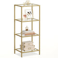 VASAGLE Bookcase, 4-Tier Bookshelf, Slim Shelving Unit for Bedroom, Bathroom, Home Office, Tempered Glass, Steel Frame, Metallic