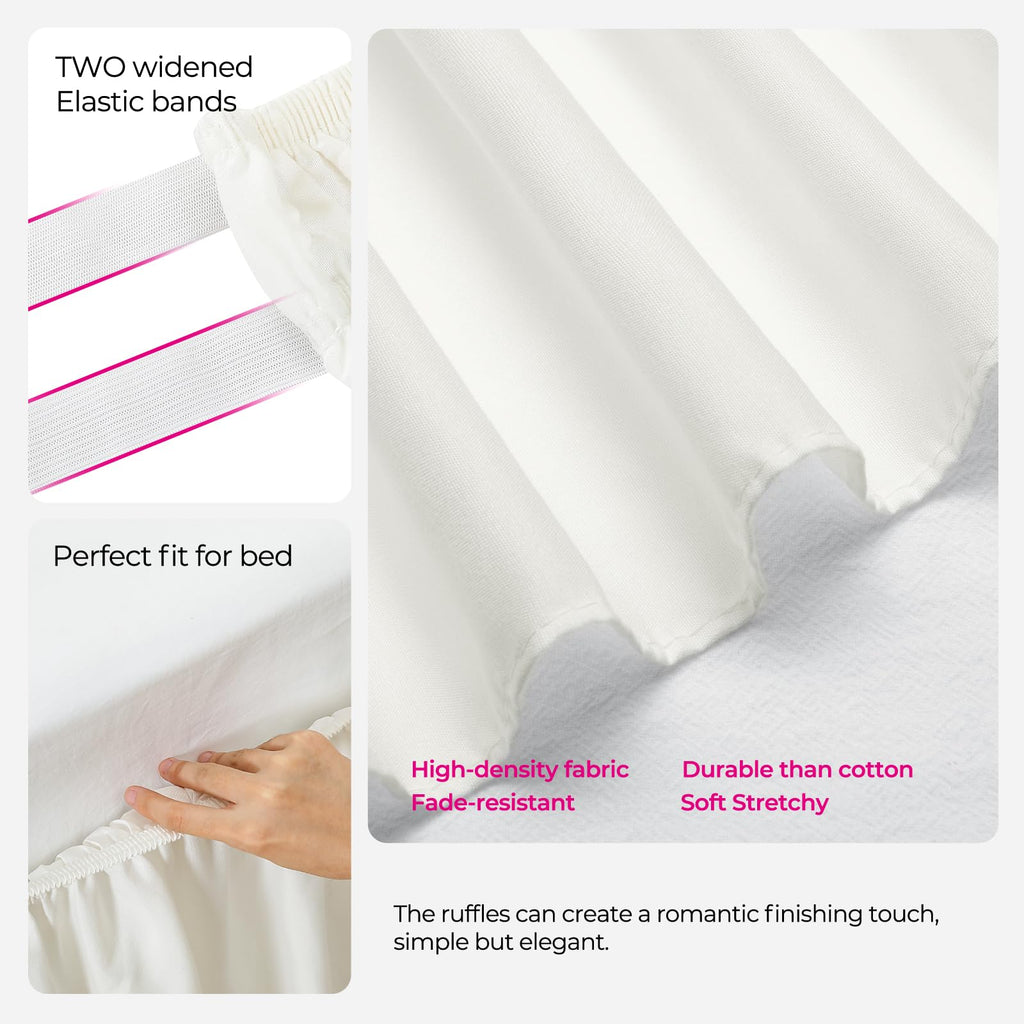 Rimela Bed Skirt Wrap Around Elastic Dust Ruffles Solid Color Wrinkle And Fade Resistant With Adjustable Elastic Belt Easy To In