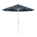 California Umbrella 9 Round Aluminum Market Umbrella, Crank Lift, Collar Tilt, White Pole, Pacifica Sapphire