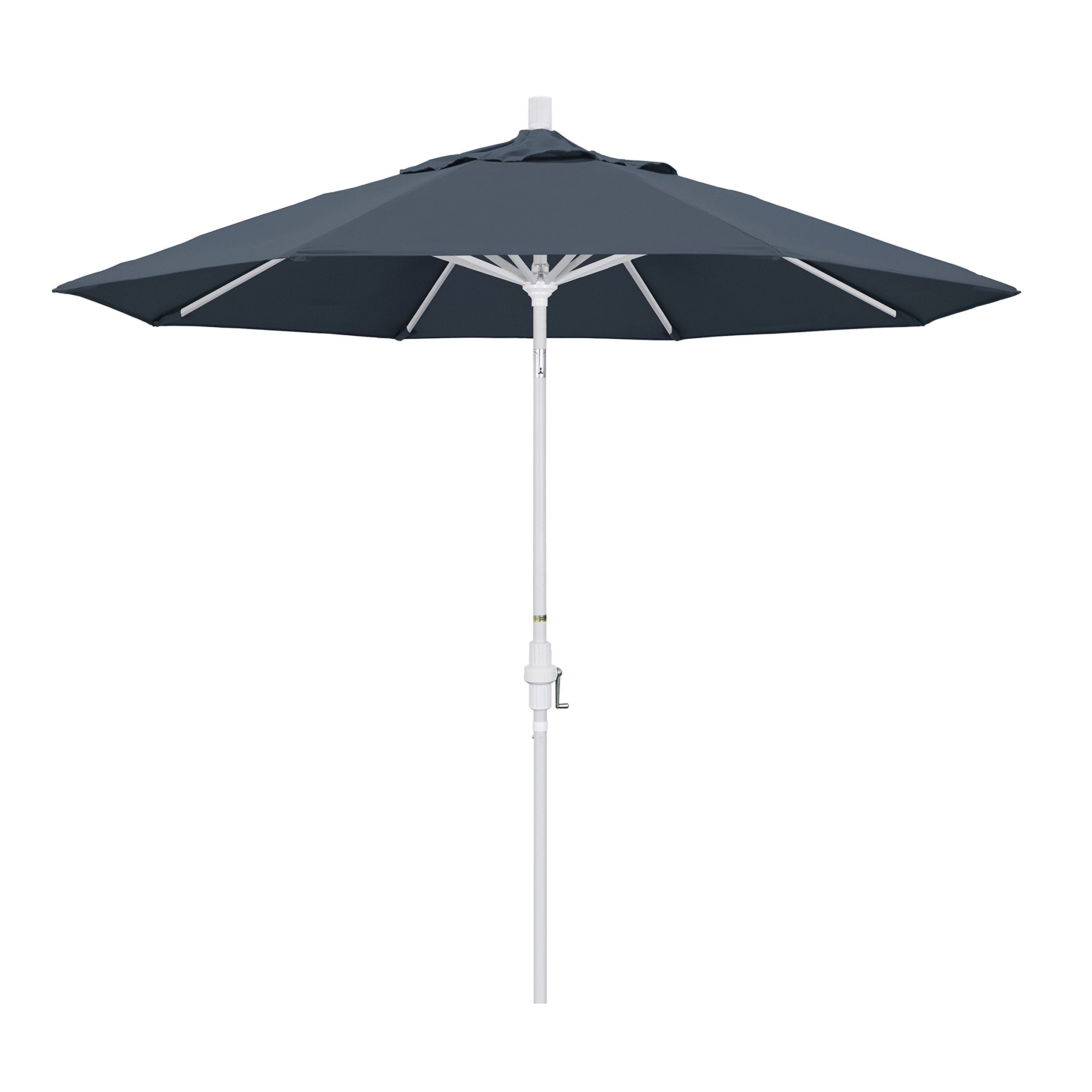 California Umbrella 9 Round Aluminum Market Umbrella, Crank Lift, Collar Tilt, White Pole, Pacifica Sapphire