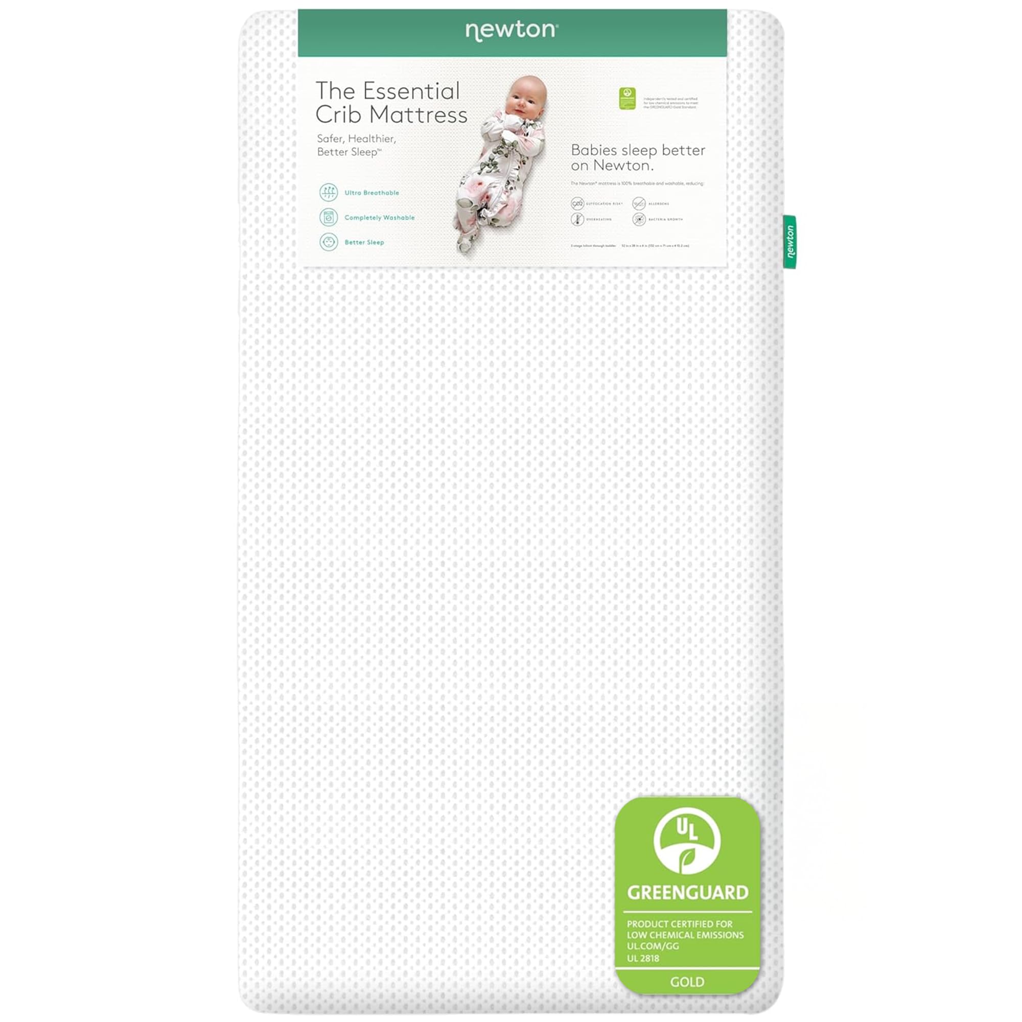 Newton Baby Essential Crib Mattress | Baby Mattress For Crib, Dual-Layer, Safe, 100% Breathable & Machine Washable Infant Crib M