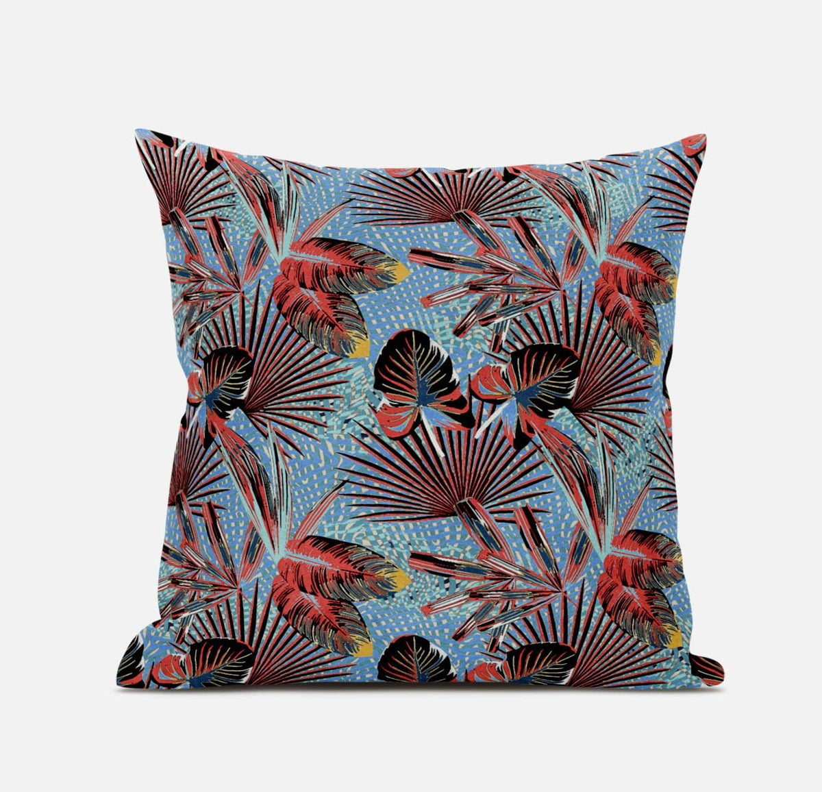 HomeRoots Red Gold Beige 20â€ Coral Blue Tropical Zippered Suede Throw Pillow